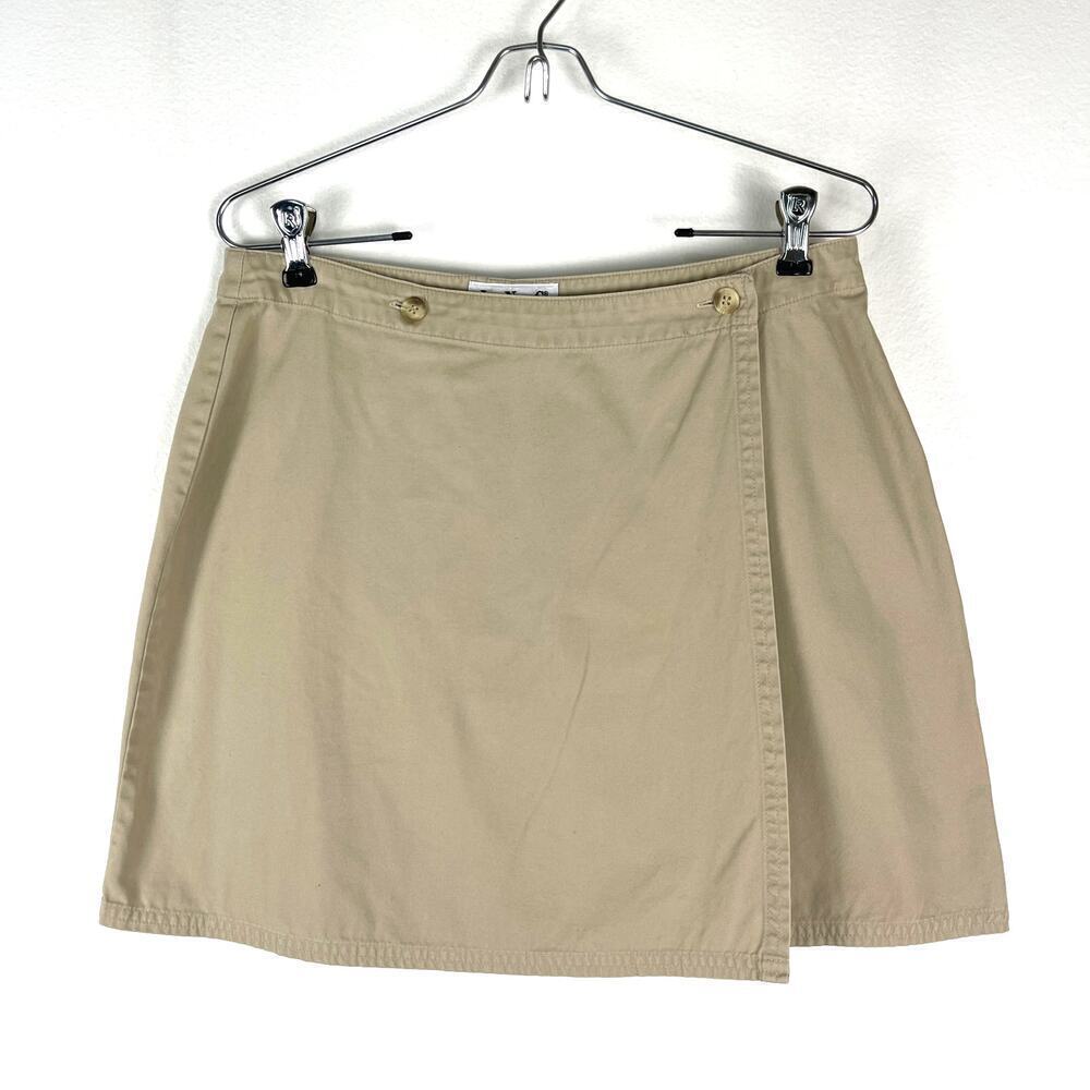 Vintage 90s Y2K INC Khaki Beige Cotton Mini Wrap Skirt Women's 12 FITS MODERN 8